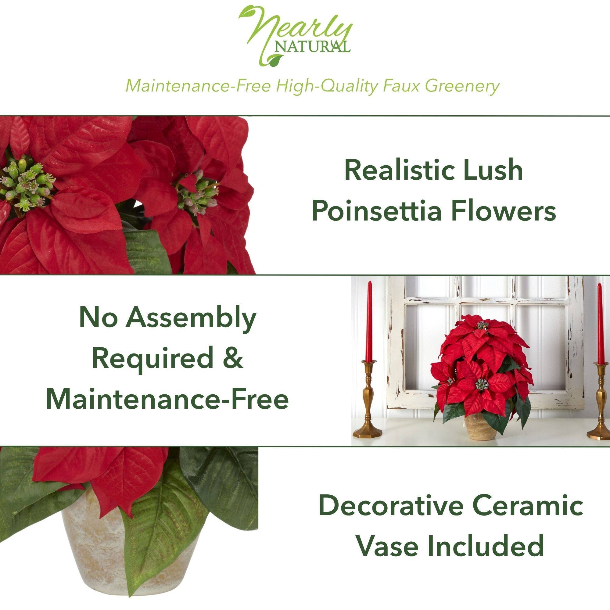 13" Potted Poinsettia with Ceramic Vase